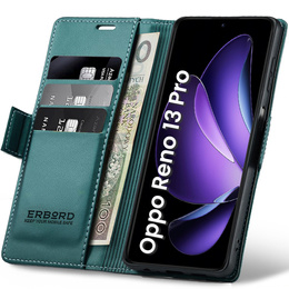 Pouzdro pro Oppo Reno 13 Pro, ERBORD Glossy Litchi, flipová peněženka, zelené