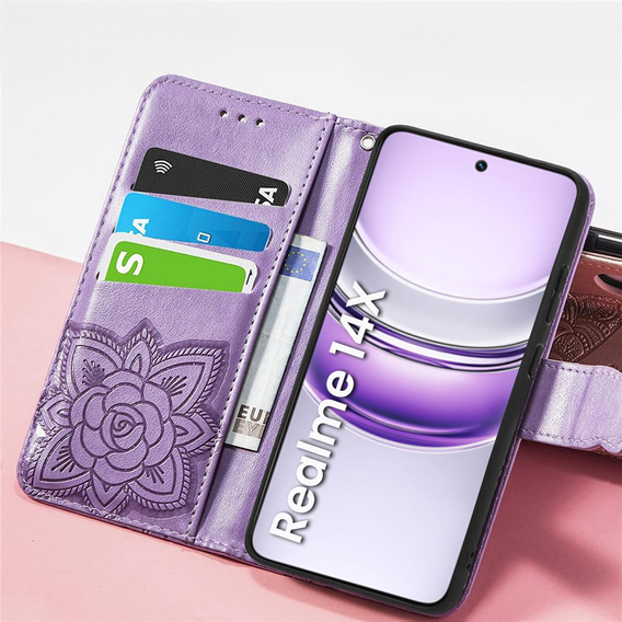 Klopové pouzdro pro Realme 14X / Realme C75, Butterfly, fialové