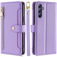 Klopové pouzdro pro Samsung Galaxy A16, Wallet Zipper Pocket, fialové