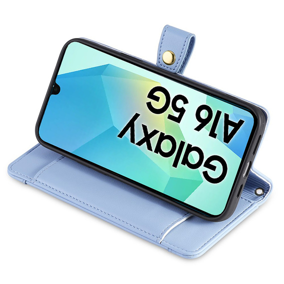 Klopové pouzdro pro Samsung Galaxy A16, Wallet Zipper Pocket, modré