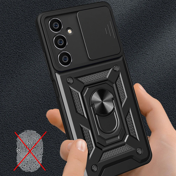 Pancéřové pouzdro pro Samsung Galaxy A25, pancéřový kroužek Slide Ring, černé + 9H sklo