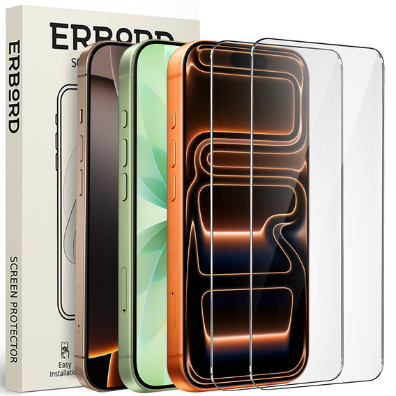 2x tvrzené sklo ERBORD 9H Hard Glass na displeji pro iPhone 17 Pro/17/16 Pro