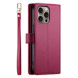 Klopové pouzdro pro iPhone 16 Pro, Wallet Zipper Pocket, červené