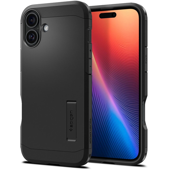 Pouzdro Spigen pro iPhone 16, Tough Armor Mag MagSafe, černé + 9H tvrzené sklo