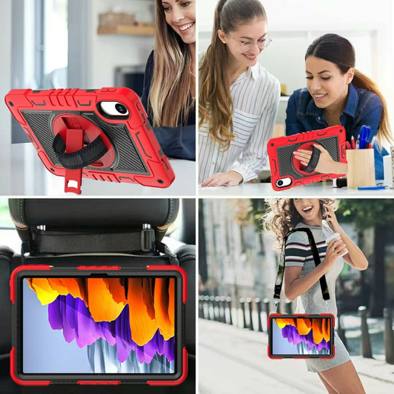 Pevné pouzdro pro Xiaomi Redmi Pad 2, se stojánkem a ramenním popruhem – červeno-černé