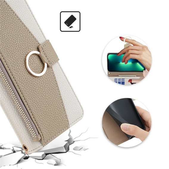 Flipové pouzdro Wallet Zipper Pocket pro Xiaomi Redmi Note 13 Pro+, Wallet Zipper Pocket, se zrcátkem, bílé