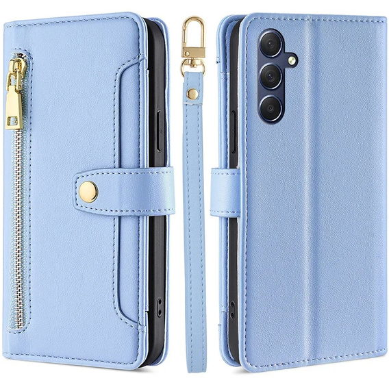 Klopové pouzdro pro Samsung Galaxy A16, Wallet Zipper Pocket, modré