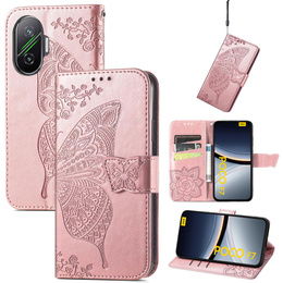 Klopové pouzdro pro Xiaomi Poco F7, Butterfly, růžové rose gold