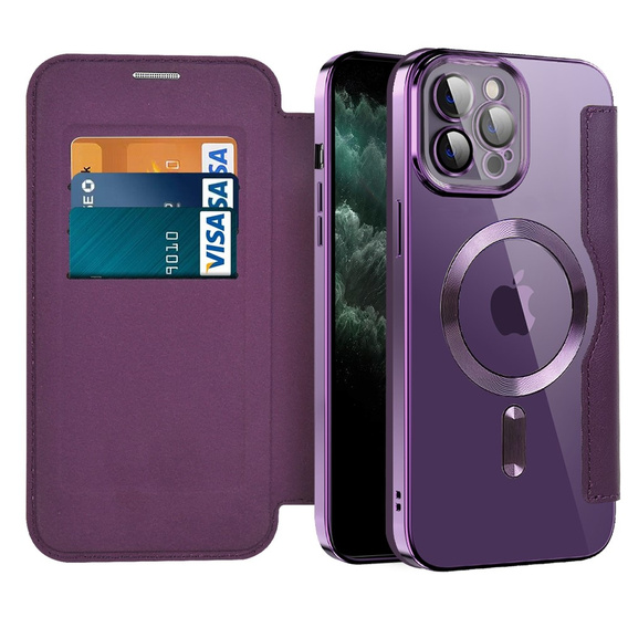 Klopové pouzdro pro iPhone 11 Pro Max, RFID Wallet MagSafe CamShield, fialové
