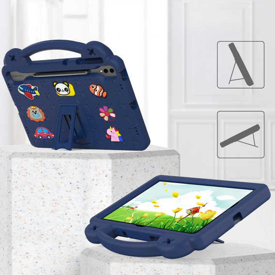 Dětské pouzdro pro Samsung Galaxy Tab S9 FE+ Plus, Cute Patterns, se stojánkem, tmavě modrá
