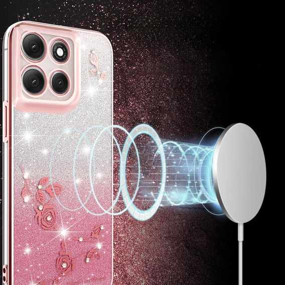 Pouzdro pro Motorola Moto G56 5G, Glitter Flower, růžové rose gold