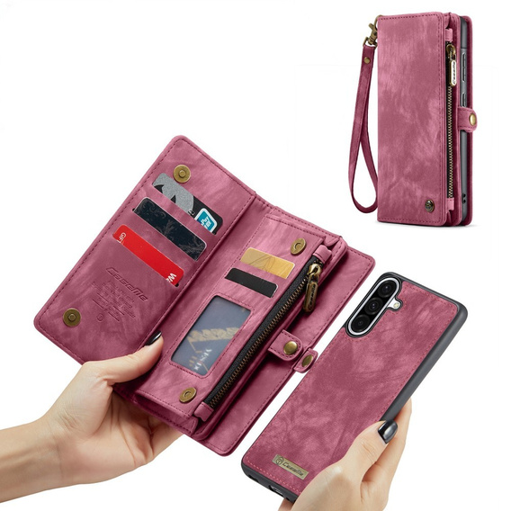 CASEME pouzdro pro Samsung Galaxy A56 5G, Retro Leather Wallet, s páskem, červené