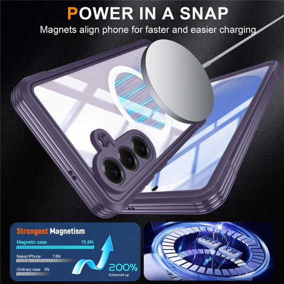 Nárazuvzdorné pouzdro se sklem, pro MagSafe pro Samsung Galaxy S26, fialové