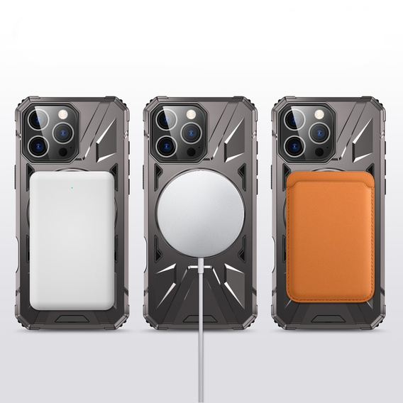 Pouzdro pro iPhone 16 Pro, pancéřované se stojánkem a deskou na rukojeť, šedé