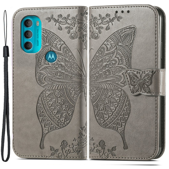 Klopové pouzdro pro Motorola Moto G71 5G, Butterfly, šedé