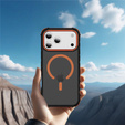 Matné pouzdro pro iPhone 17 Pro, pancéřované, pro MagSafe, kouřové s oranžovými boky