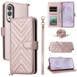Flipové pouzdro pro Samsung Galaxy S25 Edge, Crossbody Leather Wallet, růžové