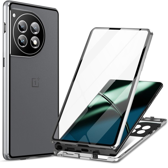 Pouzdro pro OnePlus 12 5G, Magnetic Dual Glass, stříbrné