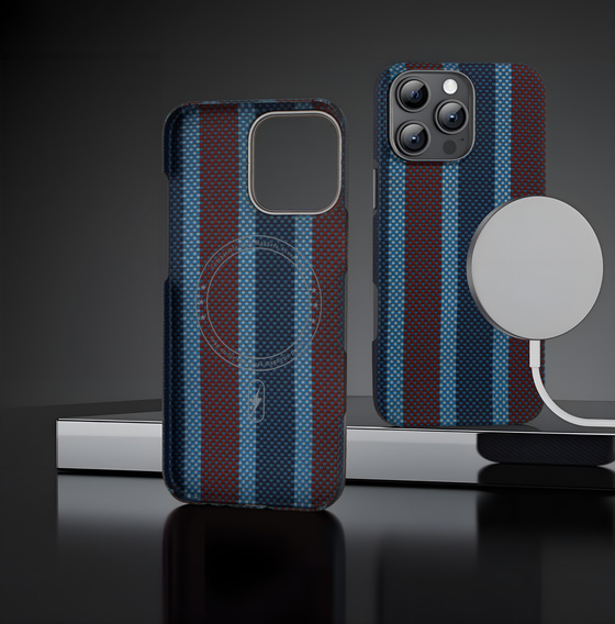 Pouzdro pro IPhone 16 Pro, Aramid Fiber Slim Case, pro MagSafe, modrá / červená