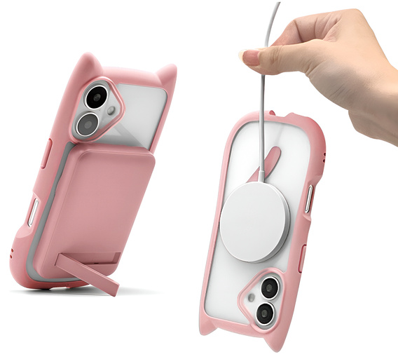 Pouzdro pro iPhone 16, pro MagSafe, Cute Cat, růžové + sklo na displej