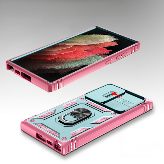 Pouzdro pro Samsung Galaxy S23 Ultra, CamShield Slide, zelený / růžové