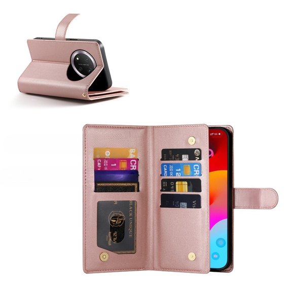 Klopové pouzdro pro Honor Magic 7 Lite, Wallet Zipper Pocket, růžové