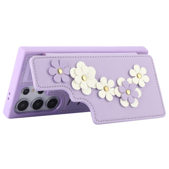 Pouzdro pro Samsung Galaxy S24 Ultra, Leather Flower Card Slot, fialové