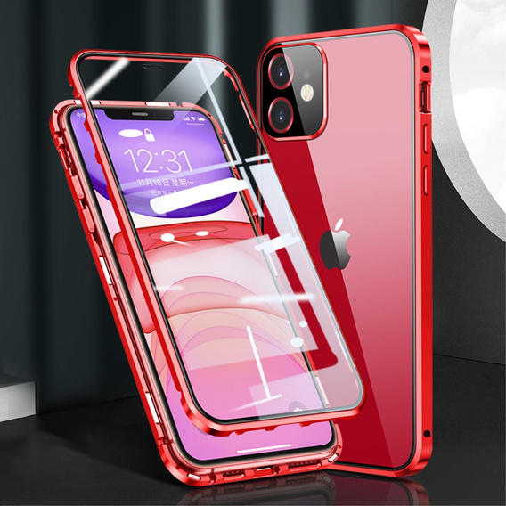 Pouzdro pro iPhone 12 Mini, Magnetic Dual Glass, červené