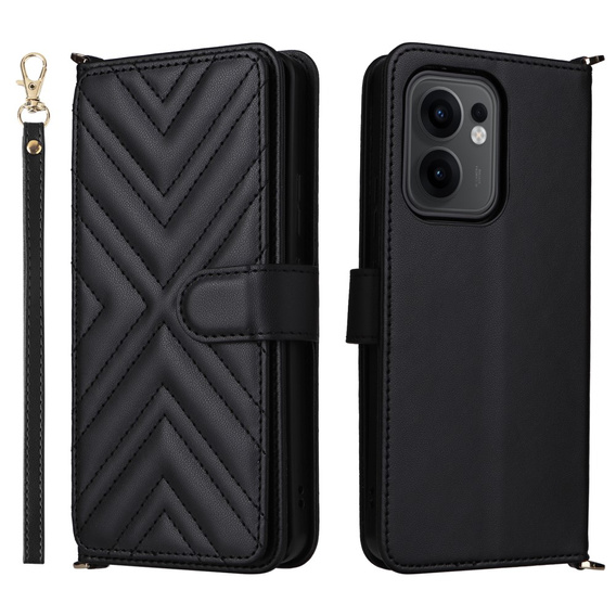Flipové pouzdro pro Oppo Reno 13F 5G, Crossbody Leather Wallet, černé