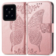 Klopové pouzdro pro Xiaomi 14T, Butterfly, růžové rose gold