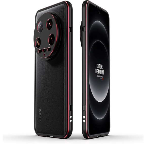 Pouzdro pro Xiaomi 14 Ultra, Armor Bumper, s krytem objektivu, černá / červená