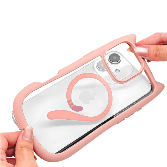Pouzdro pro iPhone 11, pro MagSafe, Cute Cat, růžové + sklo na displej