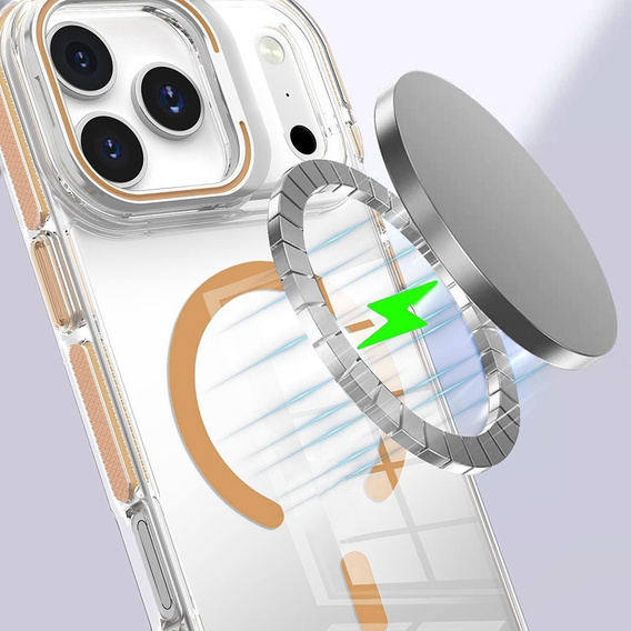 Pouzdro pro iPhone 17 Pro Max, pro MagSafe, se stojánkem, průhledné se zlatými vložkami