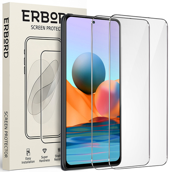2x tvrzené sklo pro Xiaomi Redmi Note 10 Pro/10 Pro Max, ERBORD 9H Hard Glass na displeji