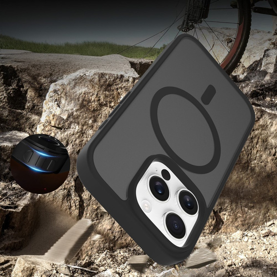 Pouzdro ERBORD MagSafe pro iPhone 16 Pro, Matte Case, aktivní tlačítko, matný / černý