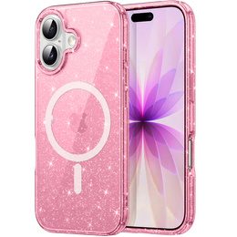 Pouzdro pro iPhone 17, pro MagSafe, třpytivé, průsvitné růžové
