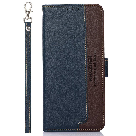 Flipové pouzdro pro OnePlus 12 5G, KHAZNEH RFID, modrá / hnědá