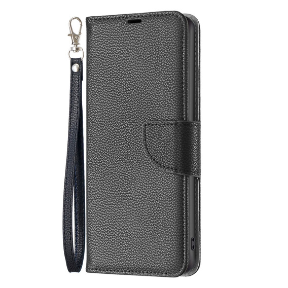 Klopové pouzdro pro Samsung Galaxy A15, Wallet Litchi Leather, černé + 9H sklo 