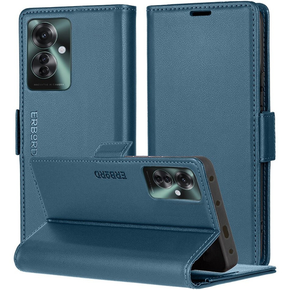Pouzdro pro Oppo Reno 11F, ERBORD Glossy Litchi, flipová peněženka, modré
