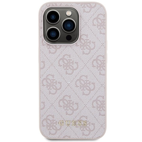 Pouzdro GUESS pro iPhone 15 Pro Max 4G Metal Gold Logo, růžové