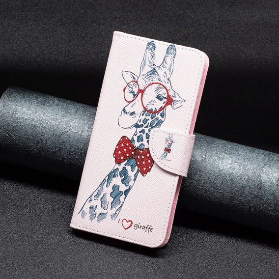 Klopové pouzdro pro Xiaomi Redmi Note 12 4G, Wallet, giraffe, růžové