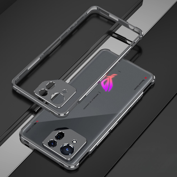 Pouzdro pro ASUS ROG Phone 8 Pro, Armor Bumper, s krytem objektivu, šedá / stříbrná