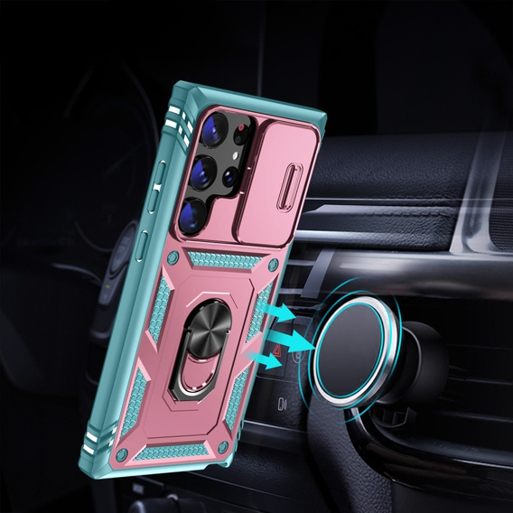 Pouzdro pro Samsung Galaxy S23 Ultra, CamShield Slide, růžové/ zelený