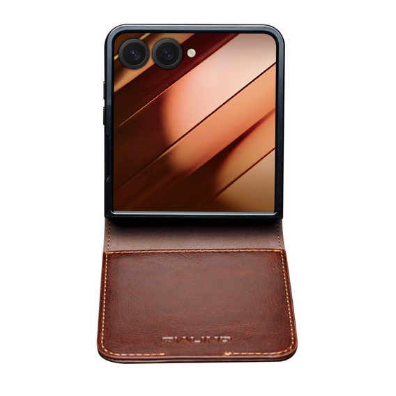 Hnědé kožené peněženkové pouzdro pro Samsung Galaxy Z Flip7