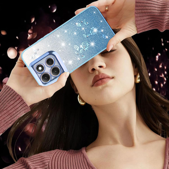 Pouzdro pro Motorola Moto G86 5G, Glitter Flower, modré