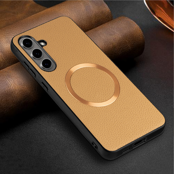 Pouzdro pro Samsung Galaxy S24 FE, Leather Hybrid MagSafe, zlaté