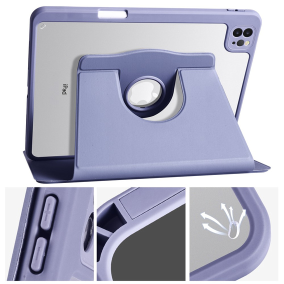 Pouzdro pro iPad Pro 11" 2022/2021/2020 (4/3/2 gen.), s prostorem pro stylus, otočné o 360°, fialové