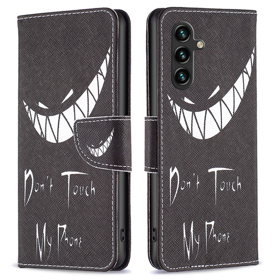 Klopové pouzdro pro Samsung Galaxy A55 5G, Wallet, Don't Touch My Phone, černé