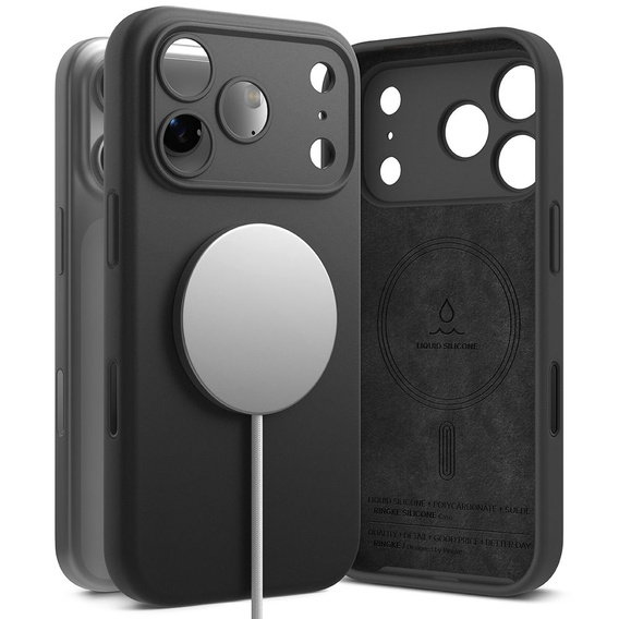 Pouzdro Ringke pro iPhone 17 Pro Max, silikonové magnetické pouzdro MagSafe, černé