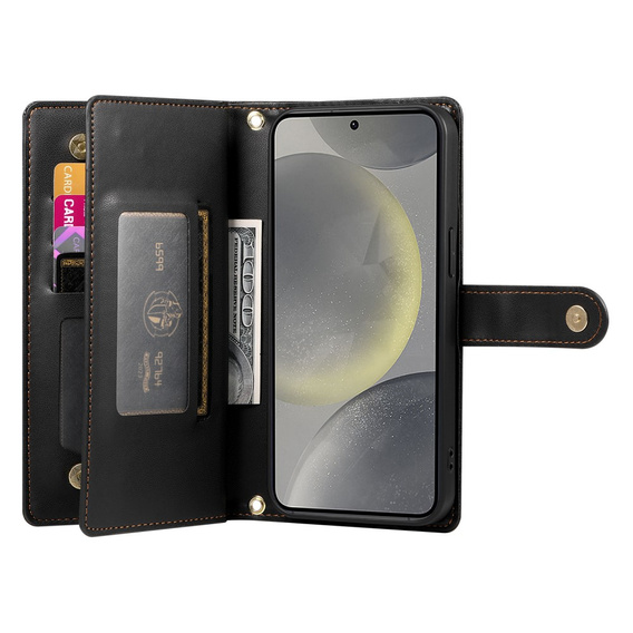 Klopové pouzdro pro Samsung Galaxy S25, Wallet Zipper Pocket, černé